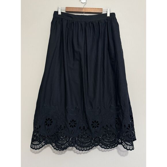 Talbots Embroidered Poplin Skirt Midi Maxi Fit Flare Full Black Pocket Cotton 8 - Picture 4 of 13